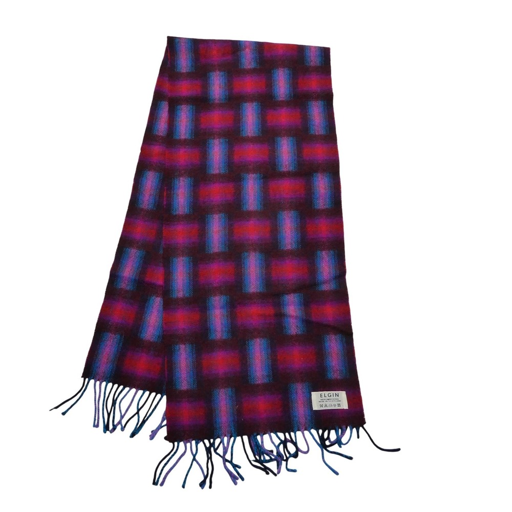 Elgin Lambswool Scarf Womens Pink Purple‎ Blue Plaid Fringe Made In Scotland